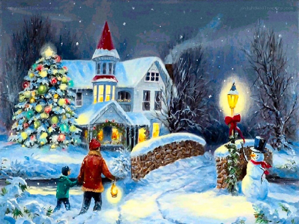 Winter holiday scene with family