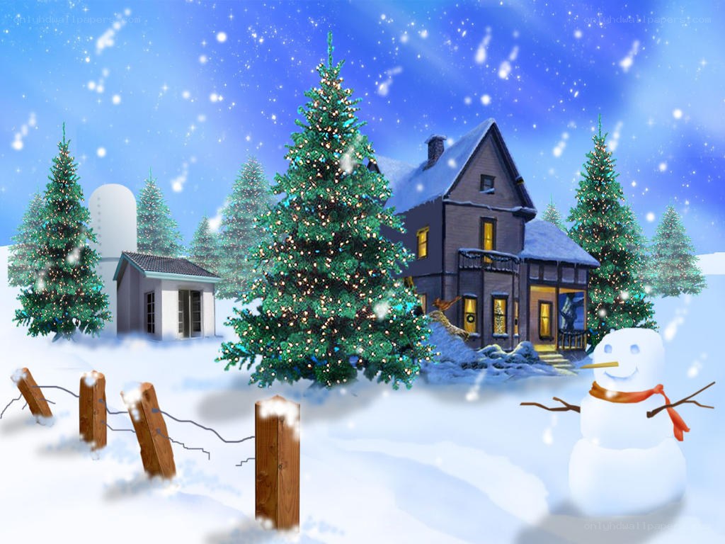 Winter holiday scene with snowman