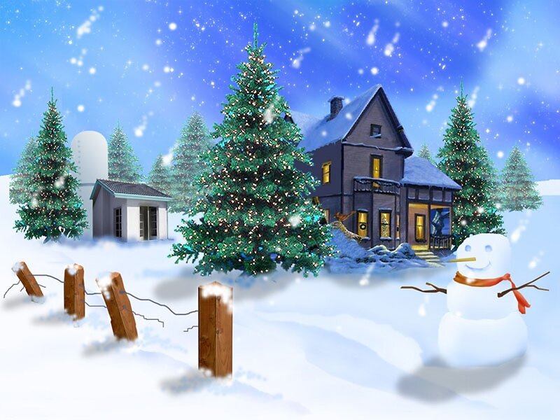 Winter holiday scene with snowman