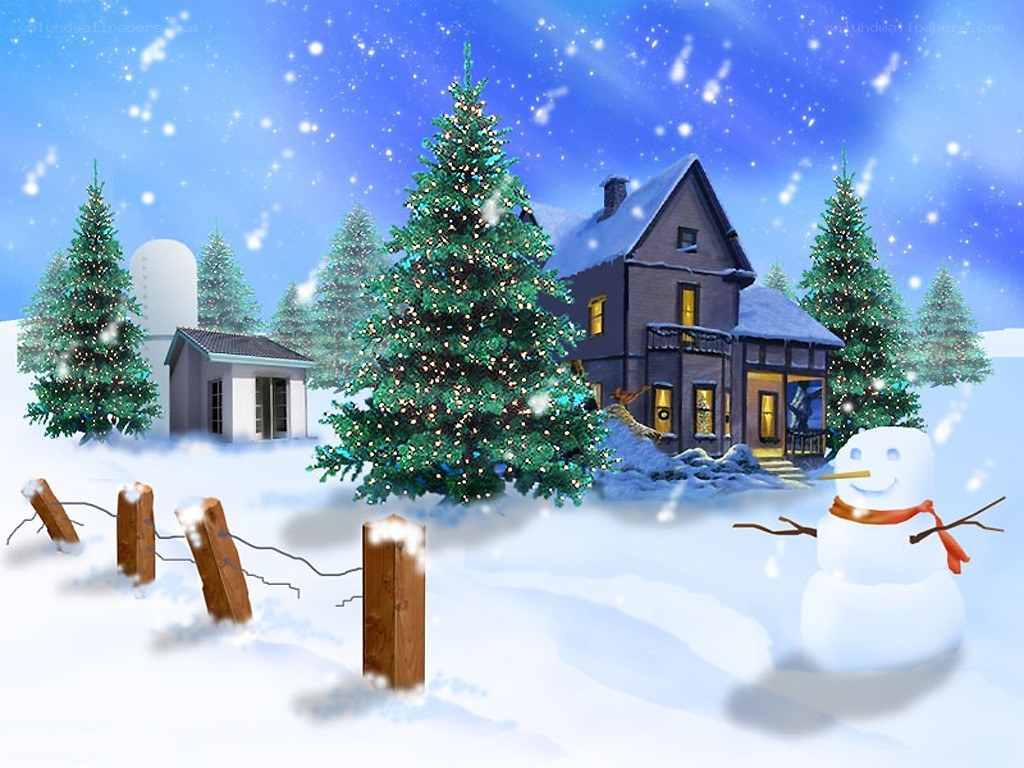 Winter holiday scene with snowman