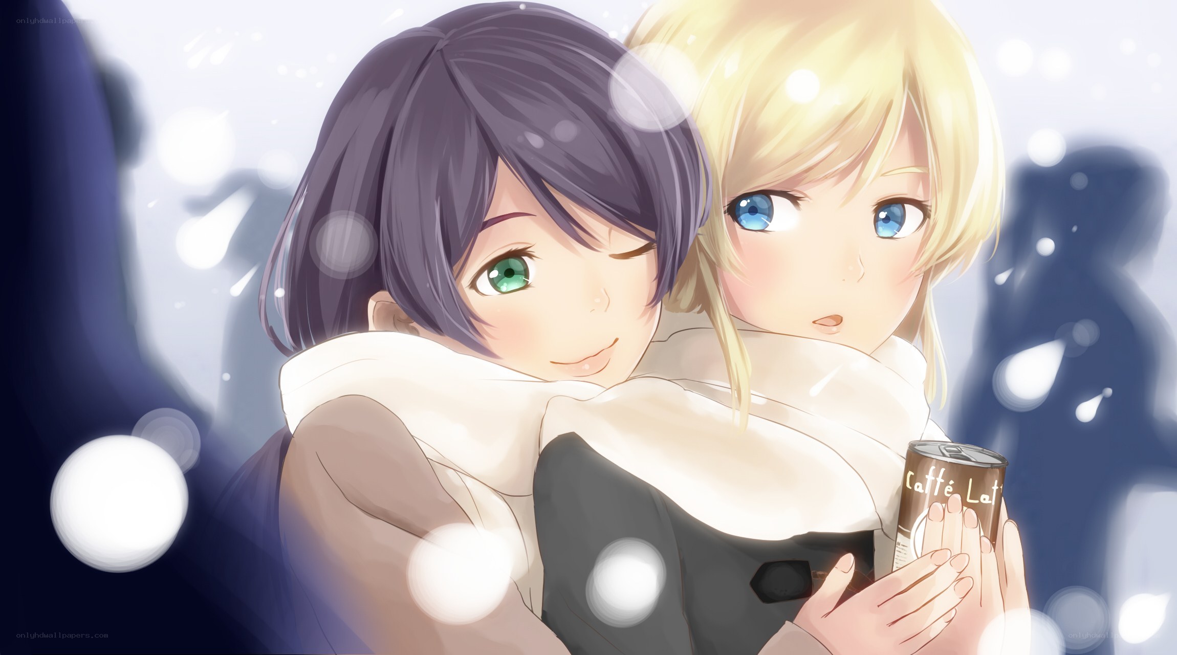Winter hug with coffee