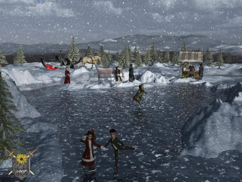 Winter ice skating scene