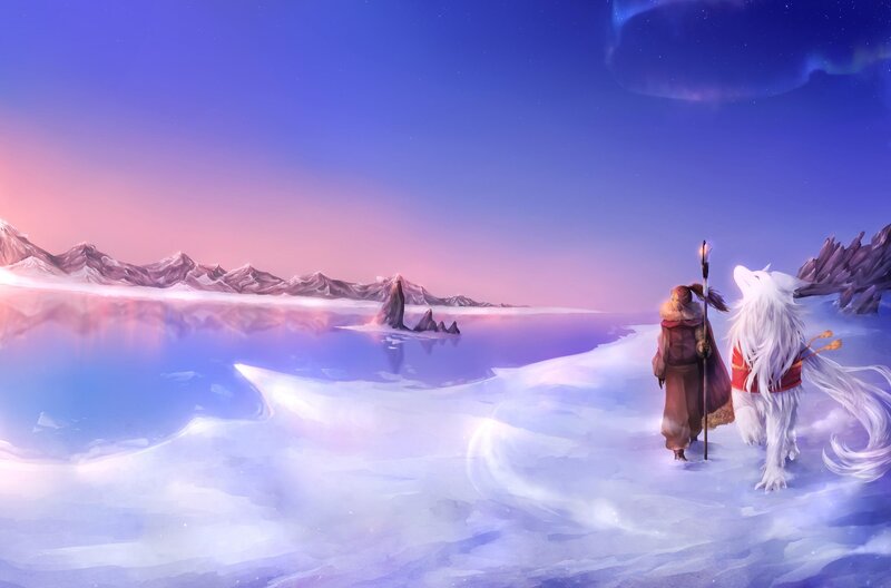 winter journey with wolf
