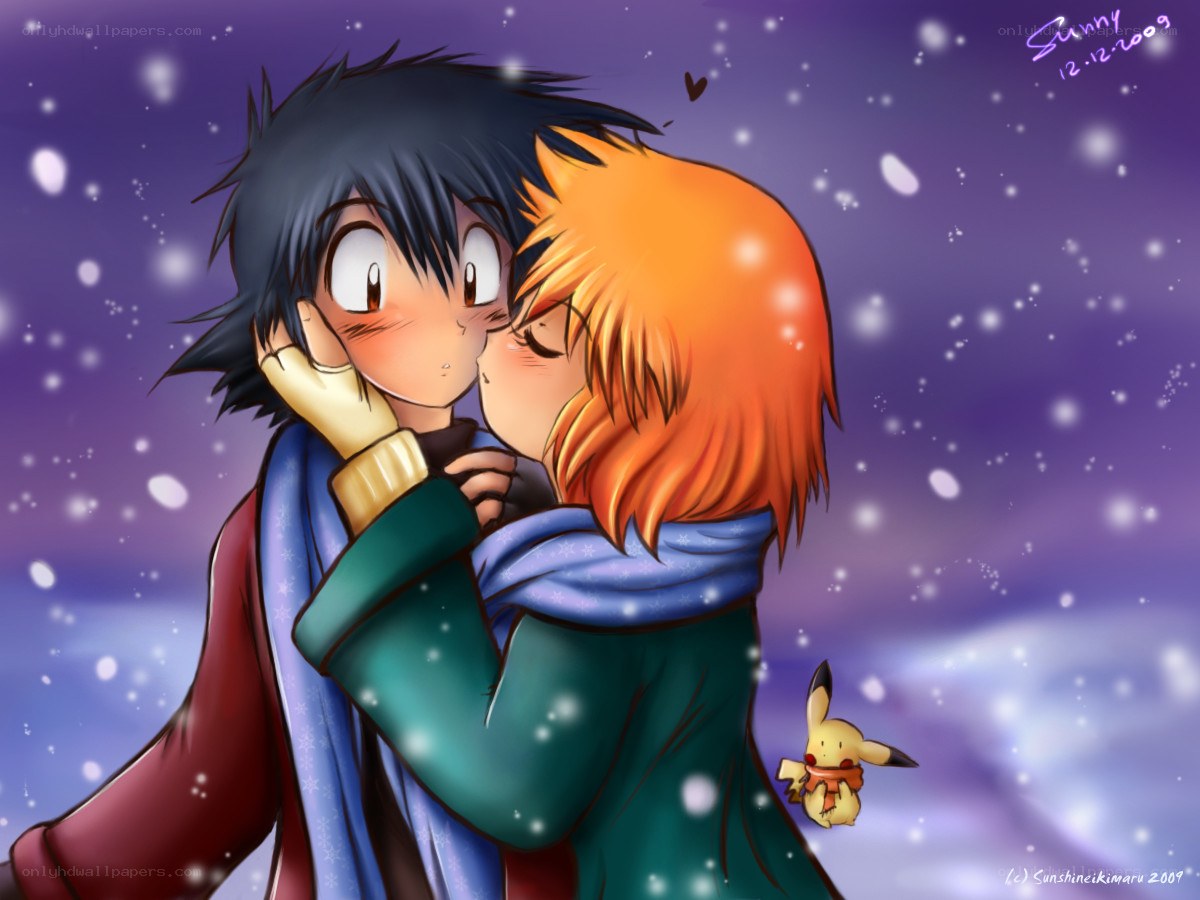 Winter kiss between two friends