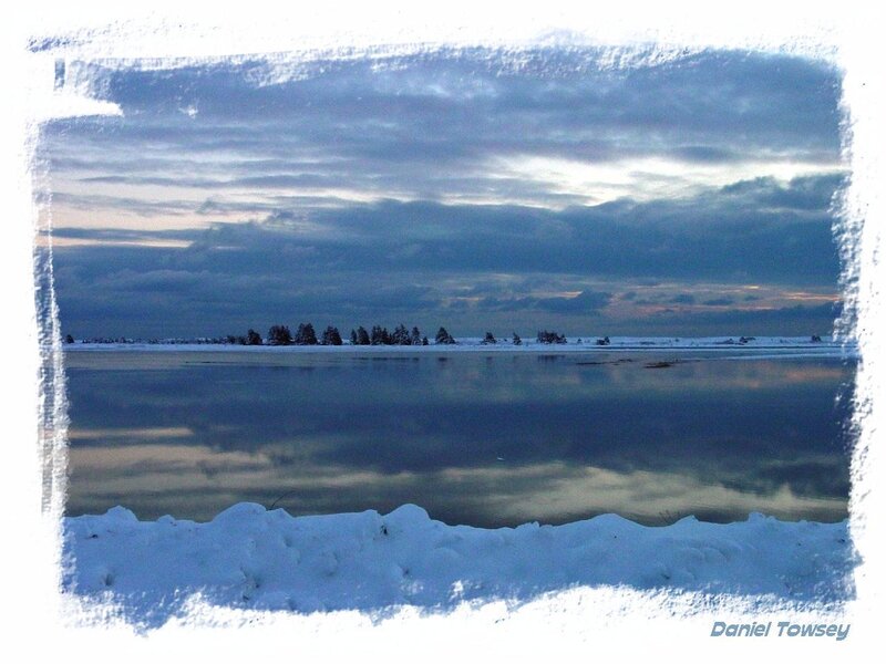 Winter lake at dusk