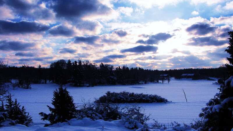 Winter landscape at sunset