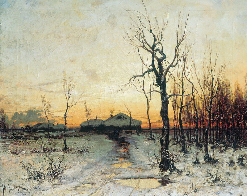 Winter landscape at sunset
