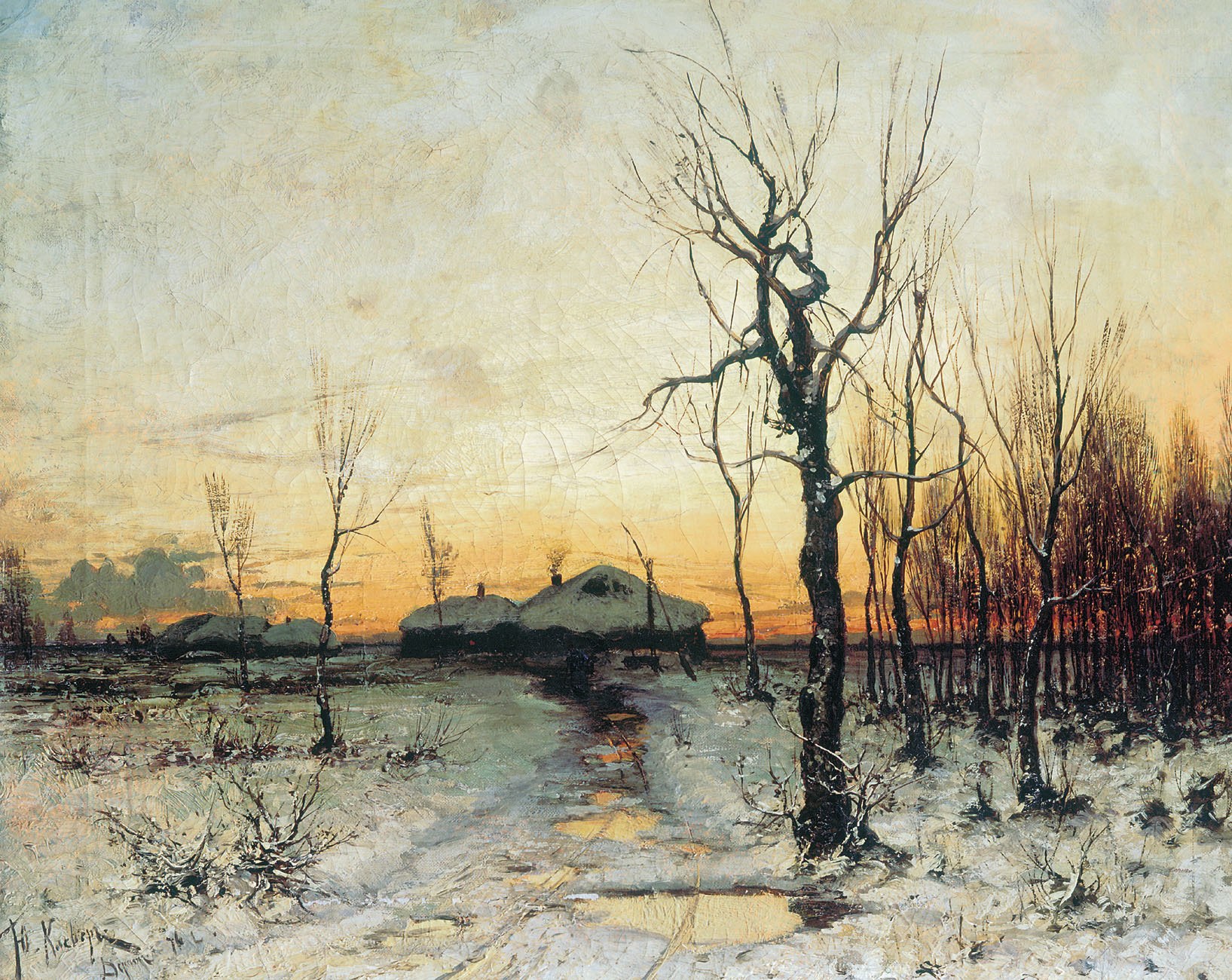 Winter landscape at sunset