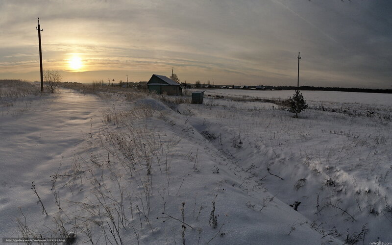 Winter landscape at sunset