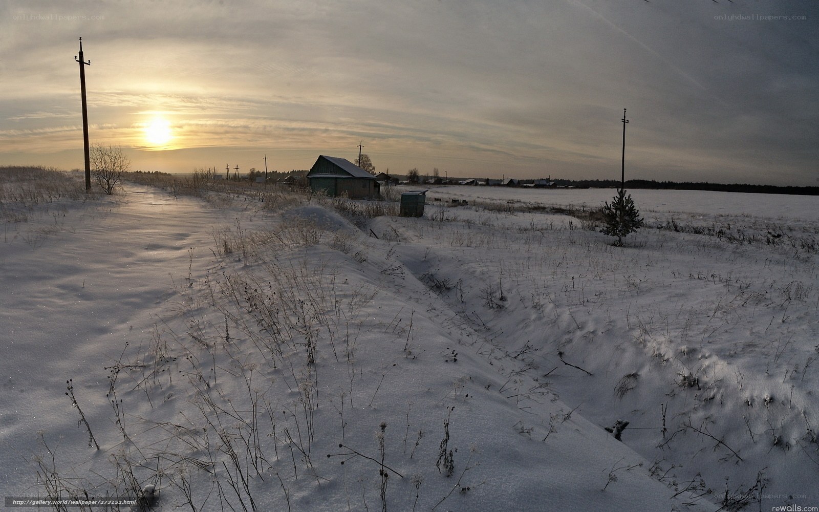 Winter landscape at sunset