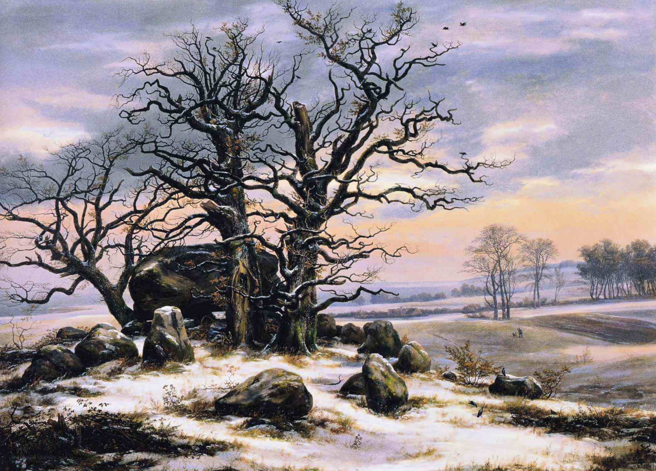 Winter landscape with bare trees