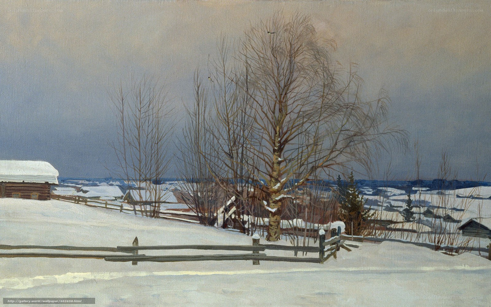 Winter landscape with birch trees