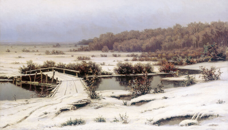 Winter landscape with bridge