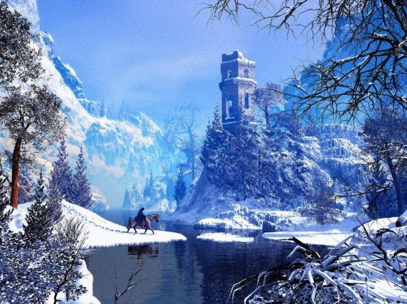 Winter landscape with castle