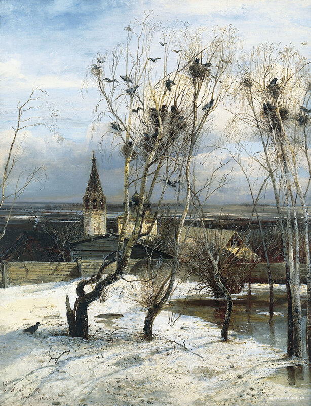Winter landscape with crows