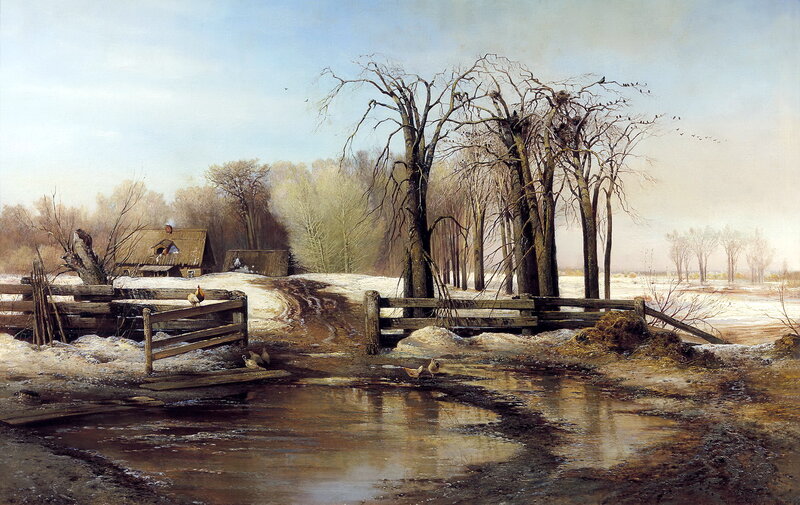 Winter Landscape with Farm — Brown