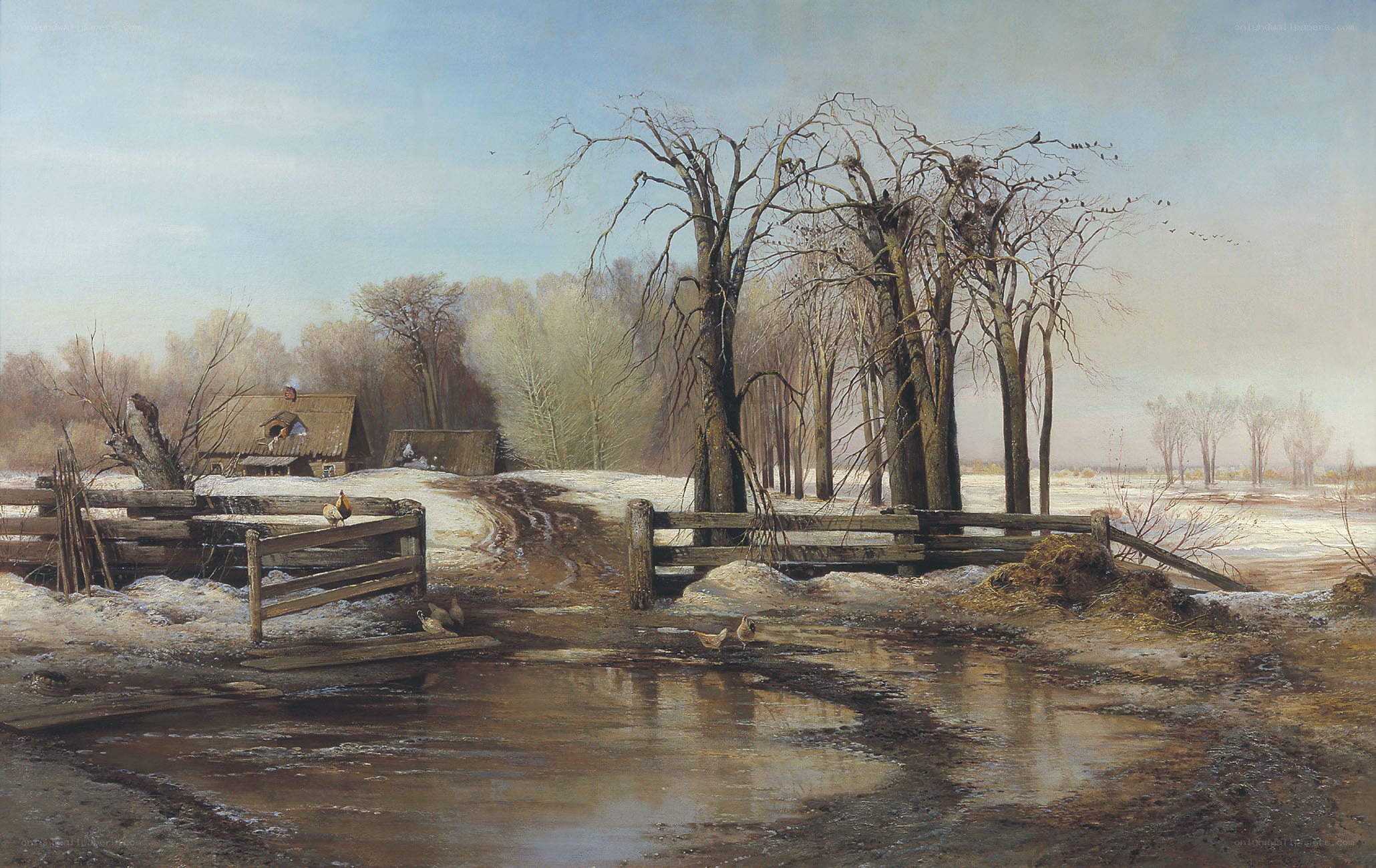 Winter landscape with farm