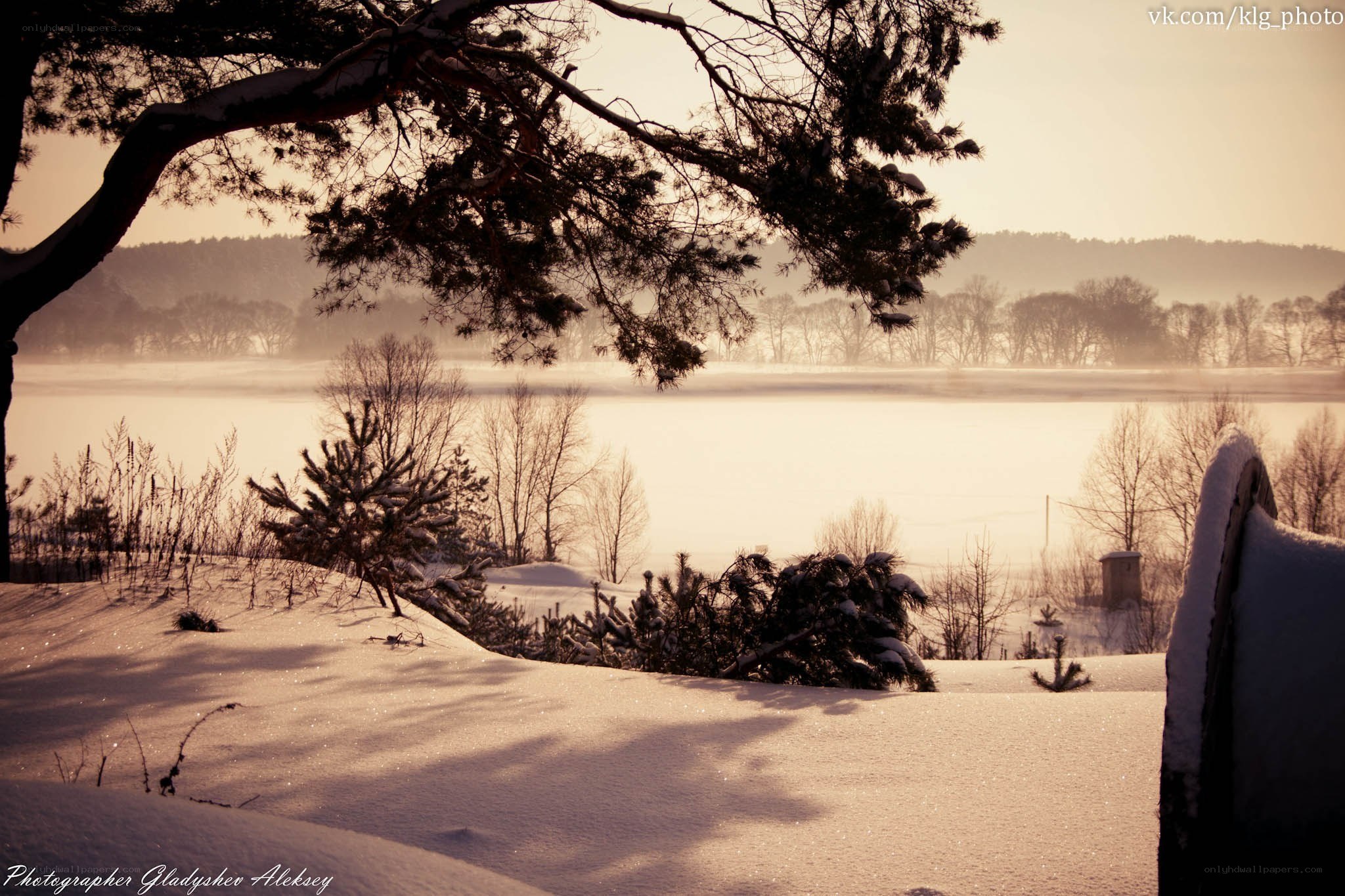 Winter landscape with frozen lake