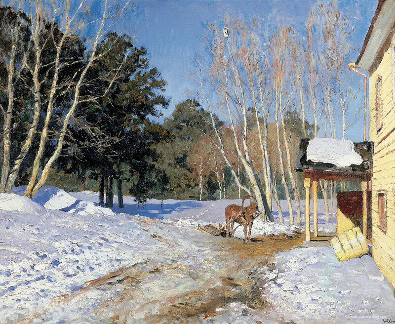 Winter landscape with horse and cart