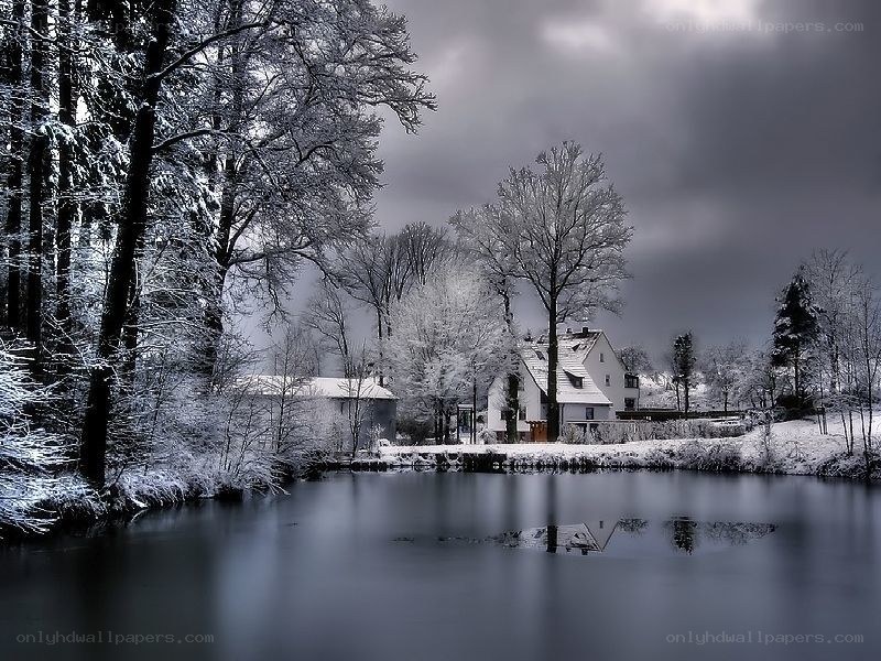 Winter landscape with house