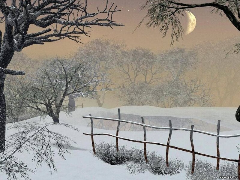 Winter landscape with moon