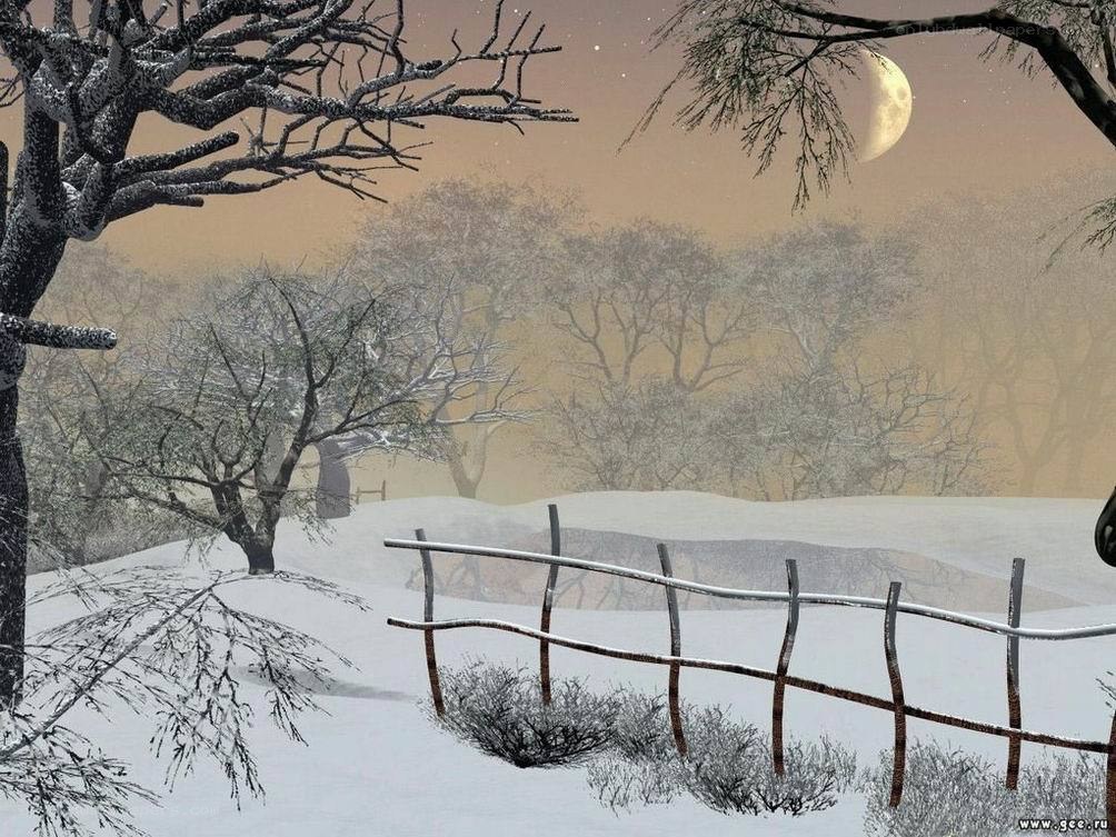 Winter landscape with moon