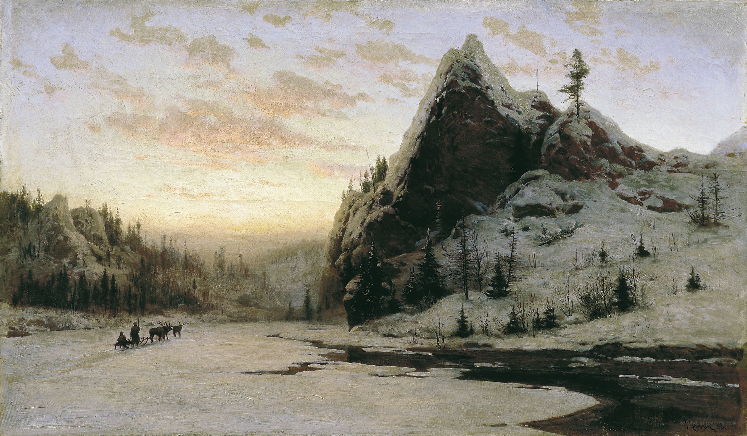 Winter landscape with reindeer