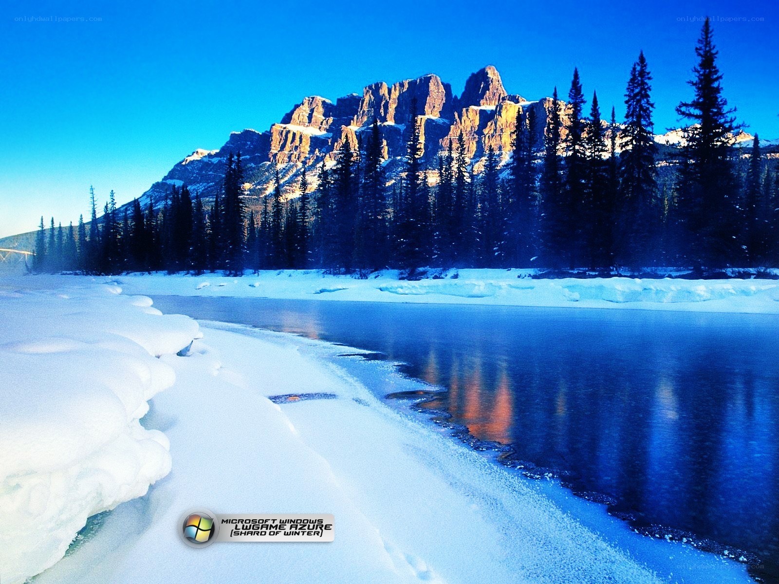 Winter landscape with river and mountains