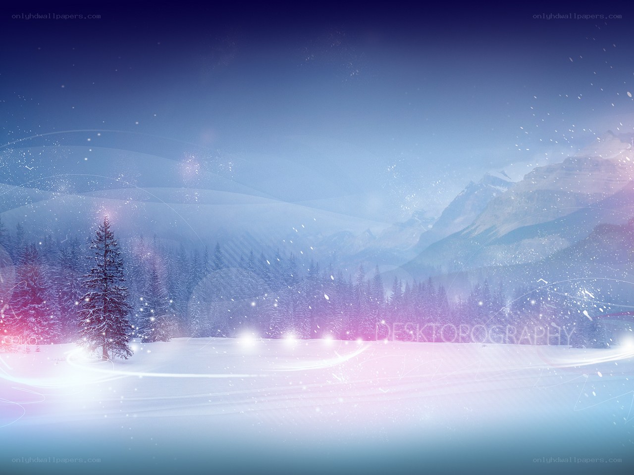 Winter landscape with snow and mountains