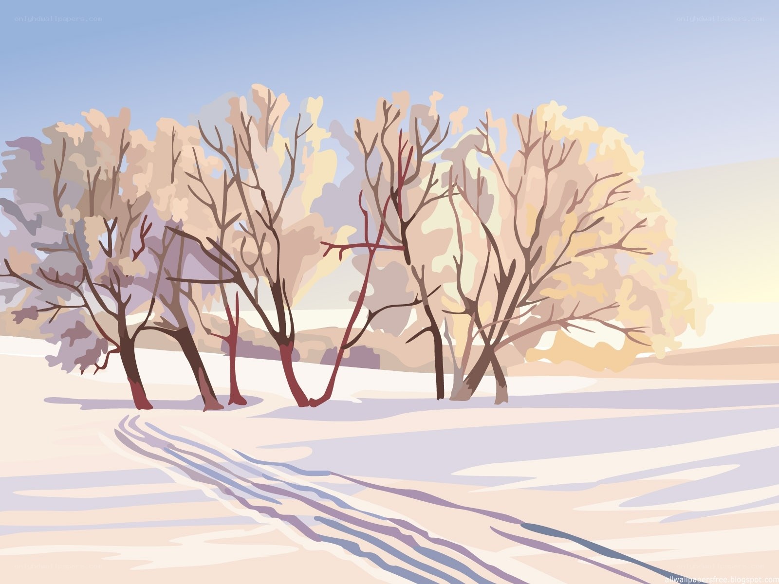 Winter landscape with snow and trees