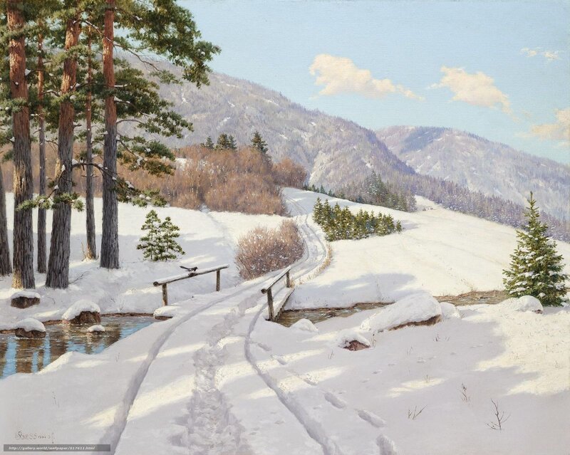 Winter landscape with snowy path