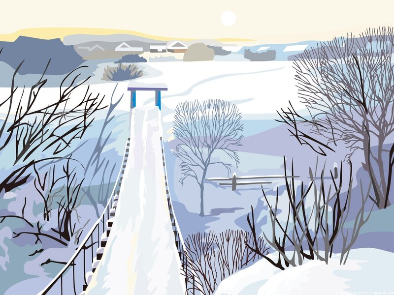 Winter landscape with snowy path