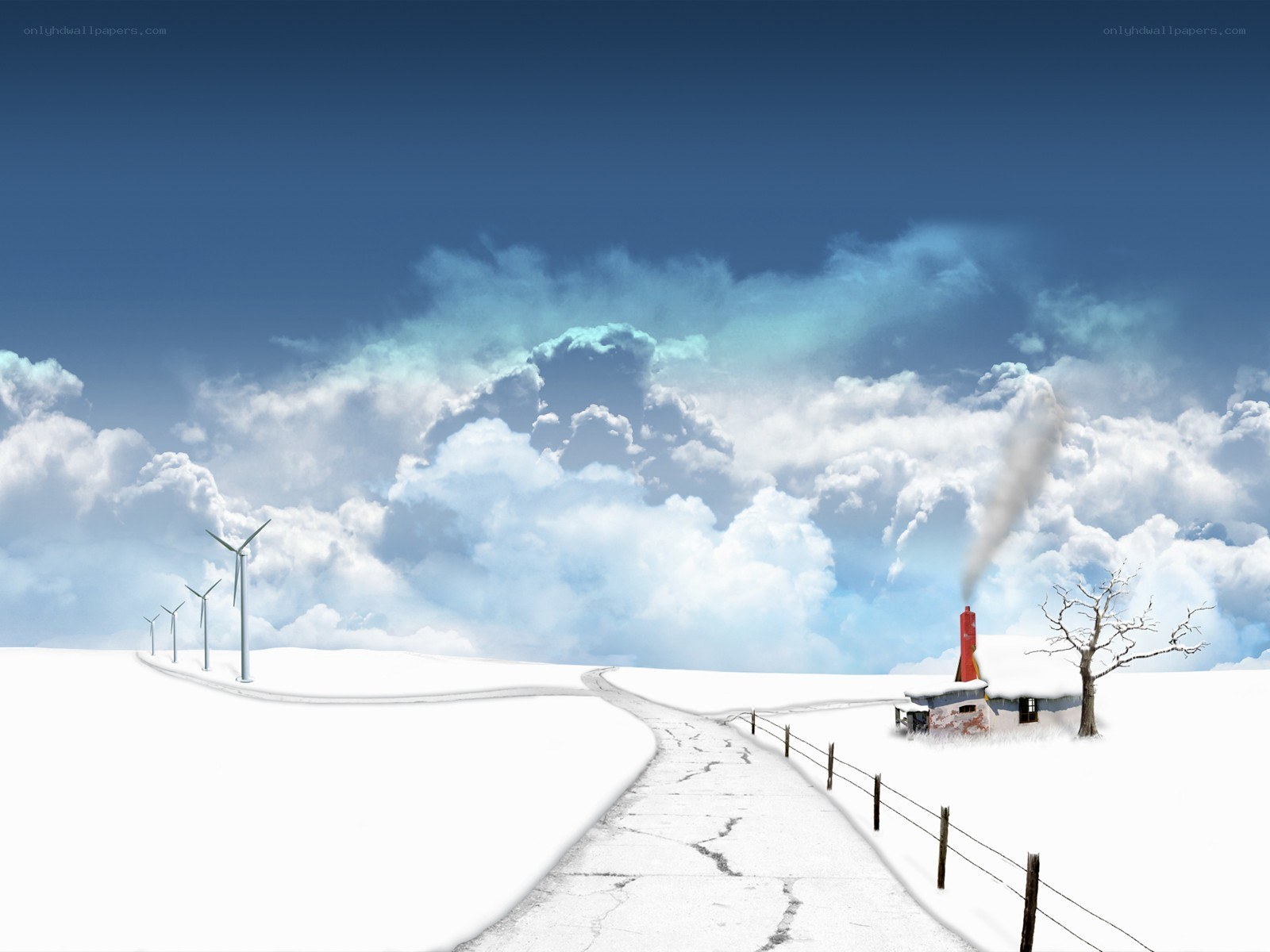 Winter landscape with wind turbines