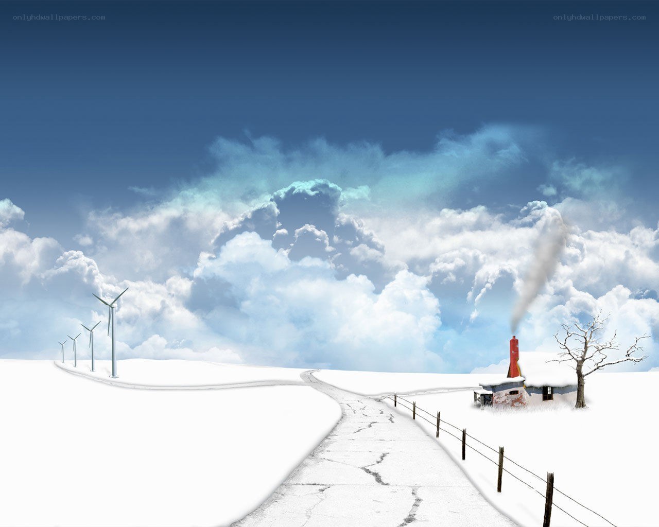 Winter landscape with wind turbines