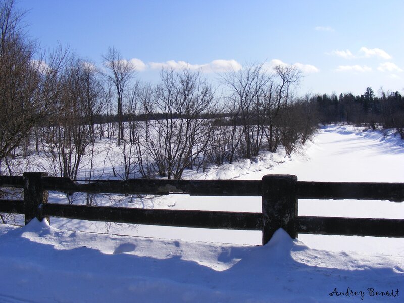 Winter landscape with wooden fence