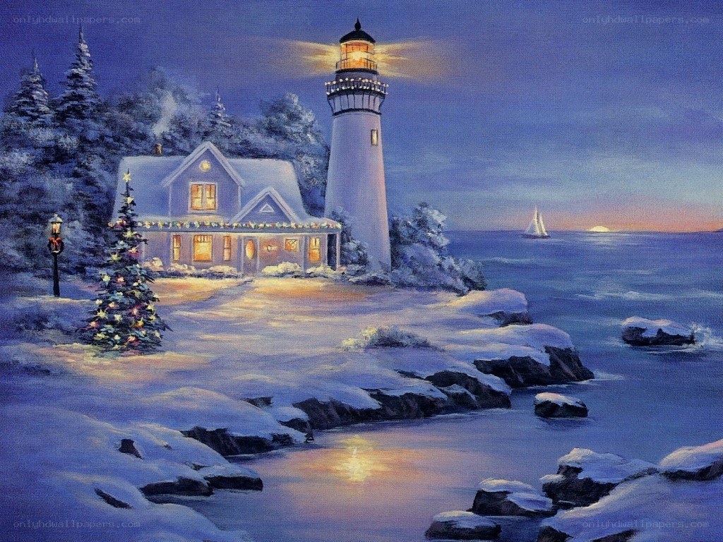 Winter lighthouse scene