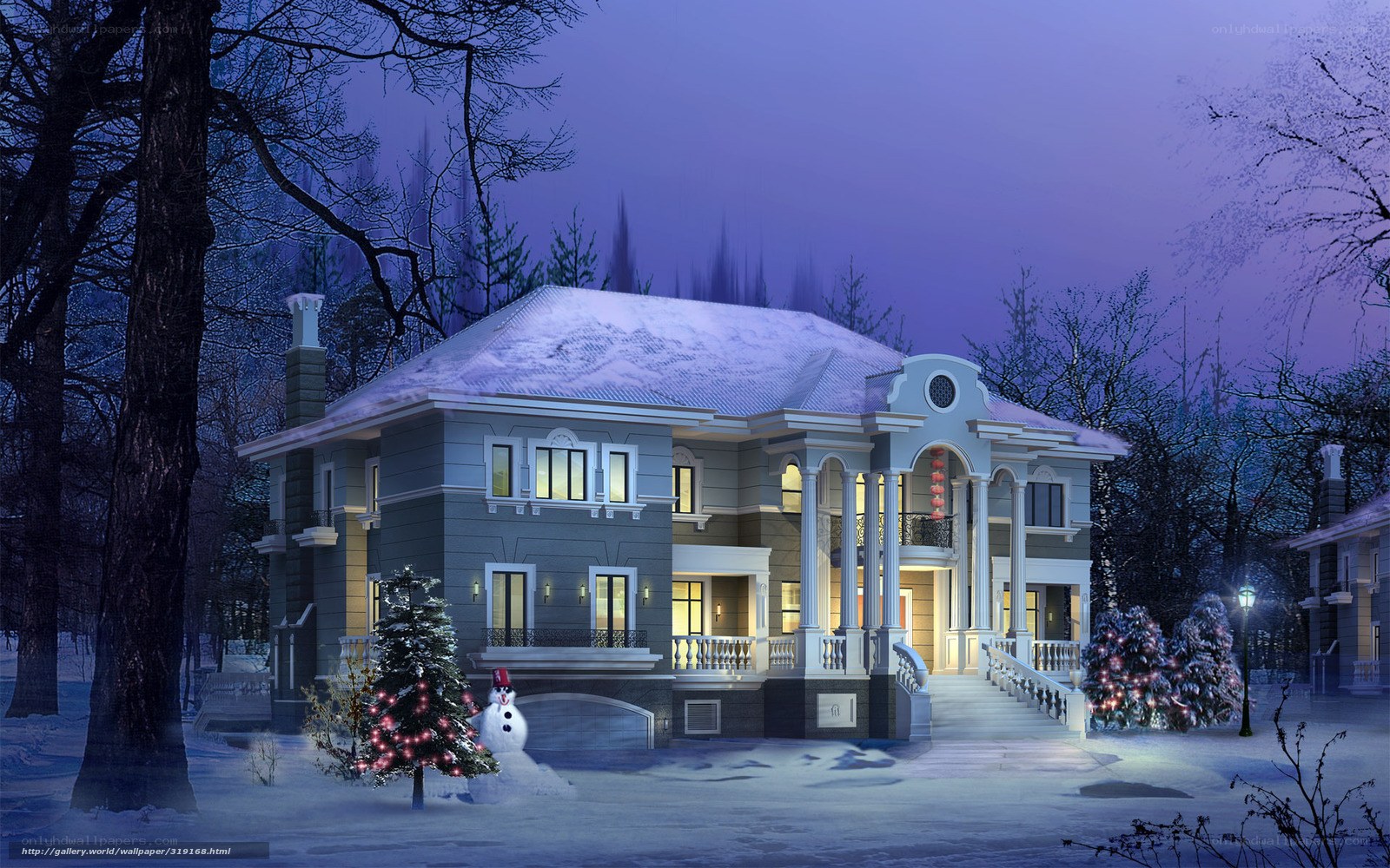 Winter mansion at night