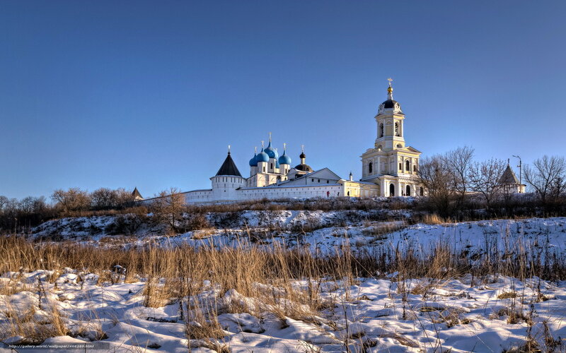 Winter monastery on a hill