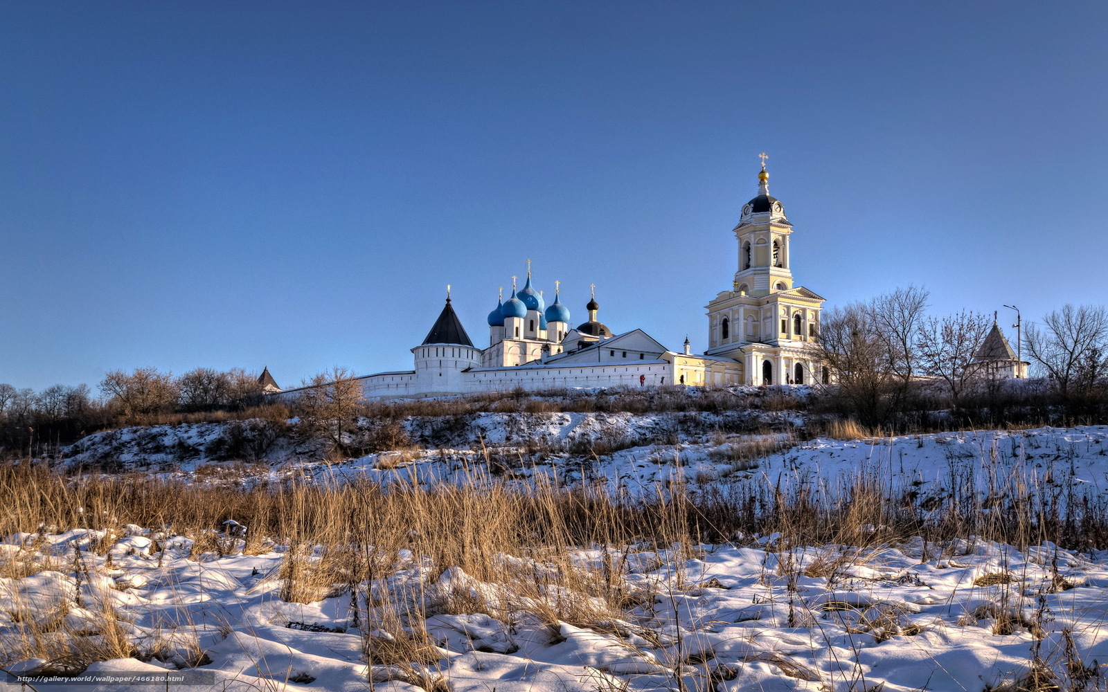 Winter monastery on a hill