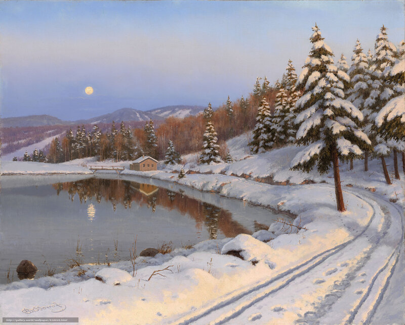 Winter Moon Over a Snowy Lake
