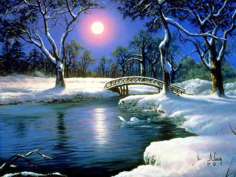 Winter night by the river