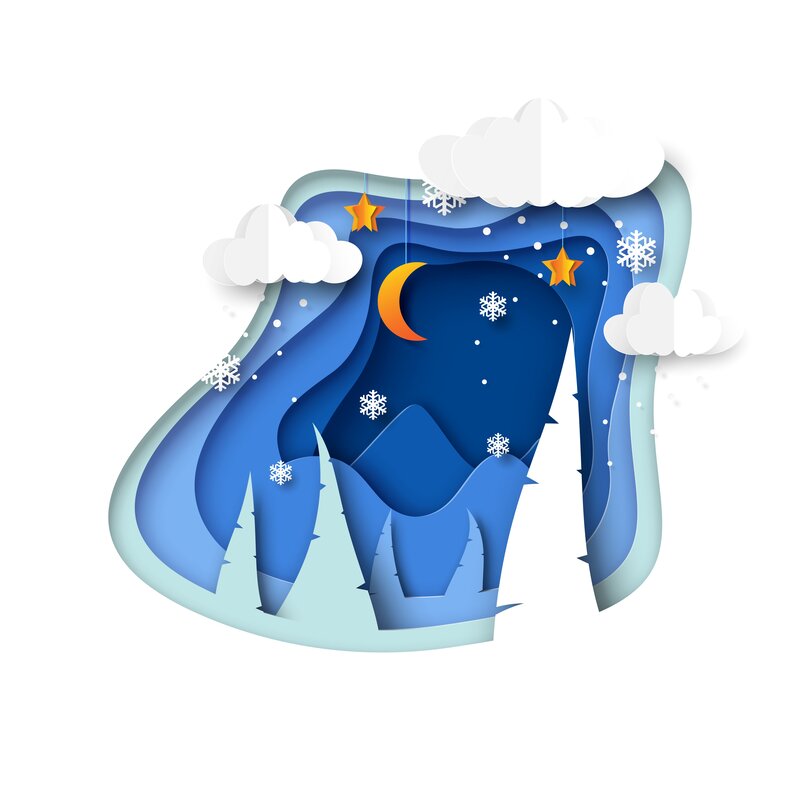 Winter Night Landscape — Blue