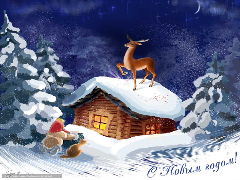 Winter night with deer