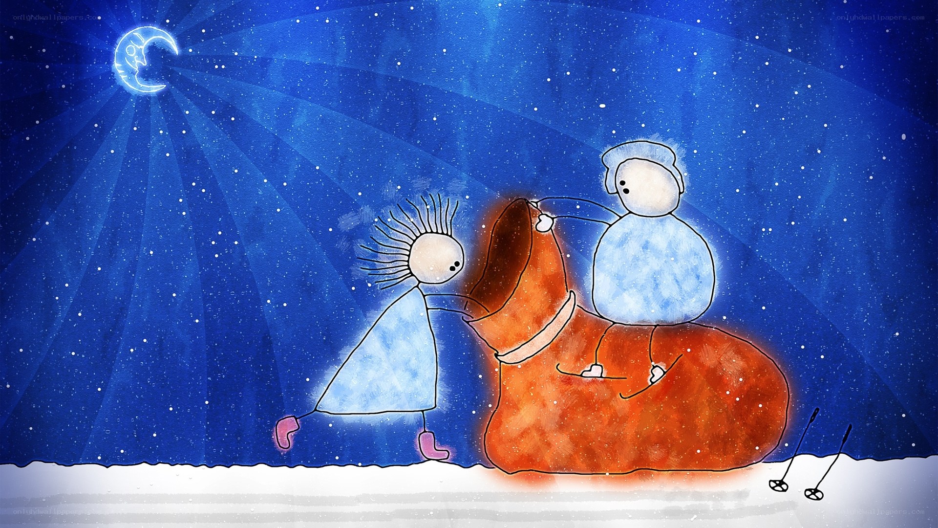 Winter night with snowman