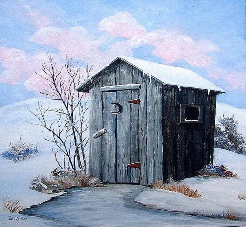 Winter Outhouse Painting