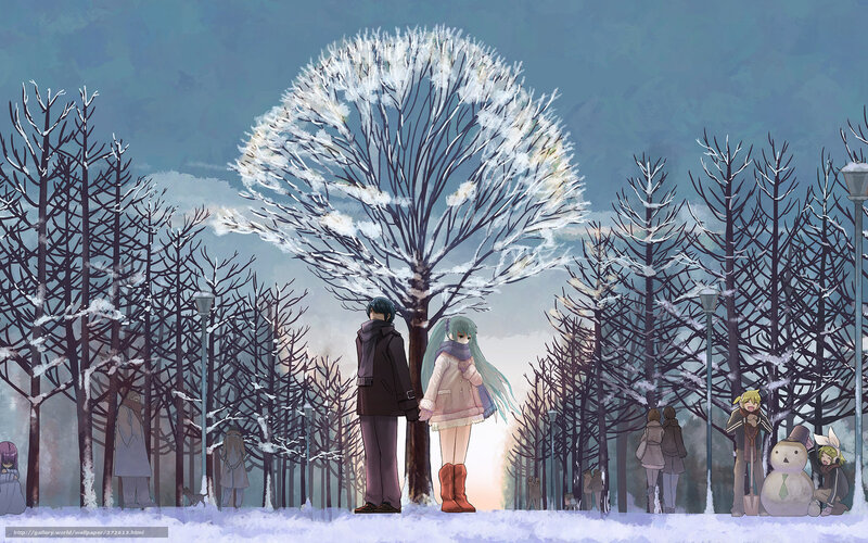 Winter park with anime characters