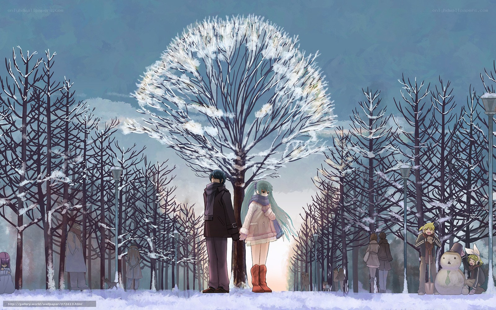 Winter park with anime characters