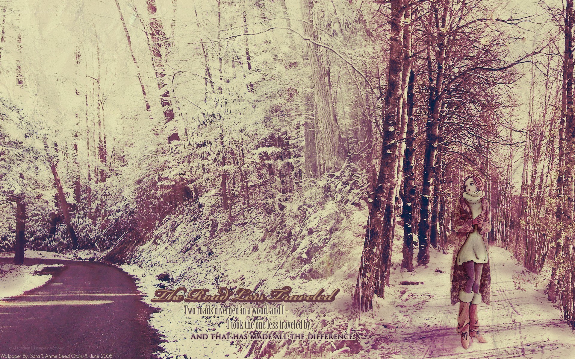 Winter path with anime girl