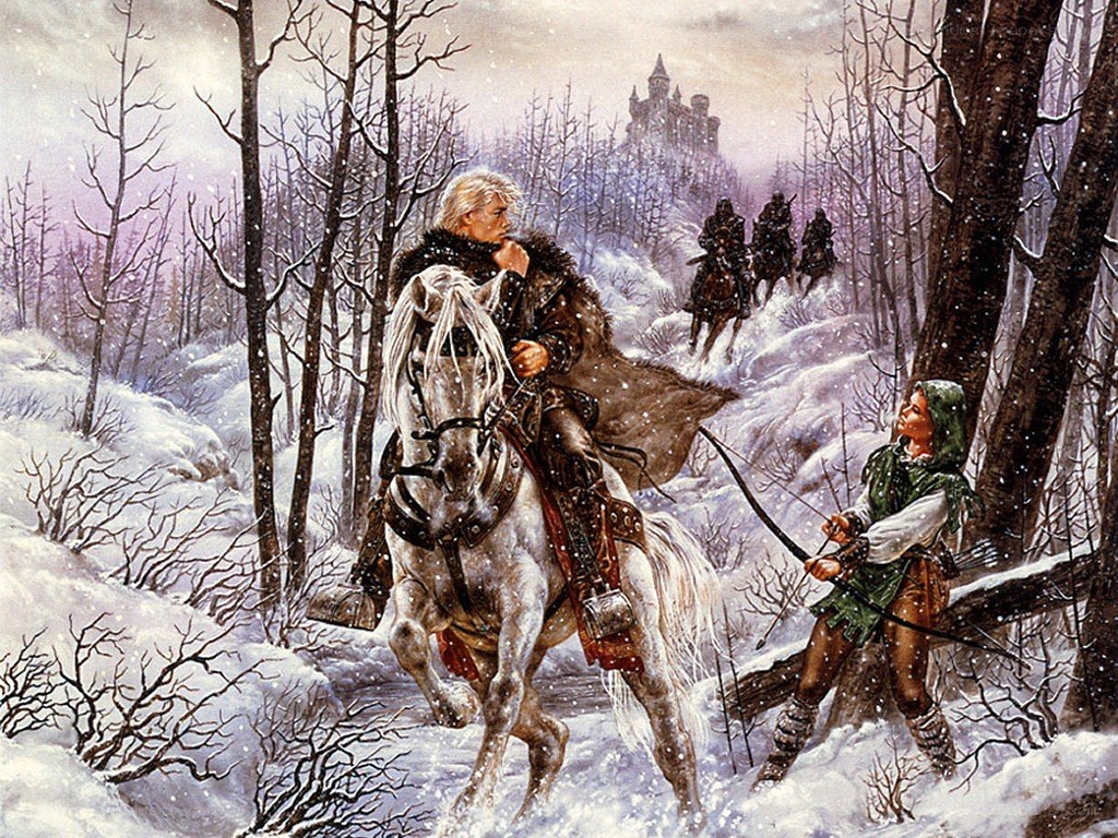 Winter pursuit in a snowy forest