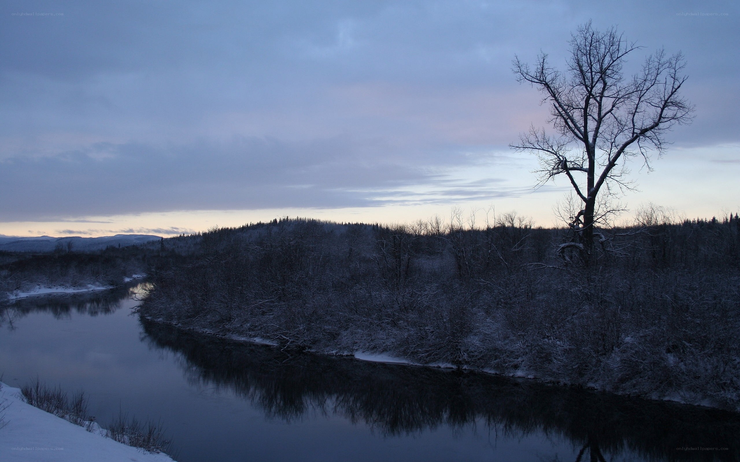 Winter river at dusk